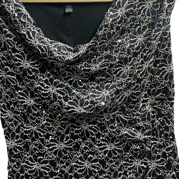 Connect Apparel Gold Black Floral Dark Romantic Cowl Sheath Dress 12 Y2K - Picture 13 of 16